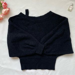 Black Fuzzy Cold Shoulder Sweater